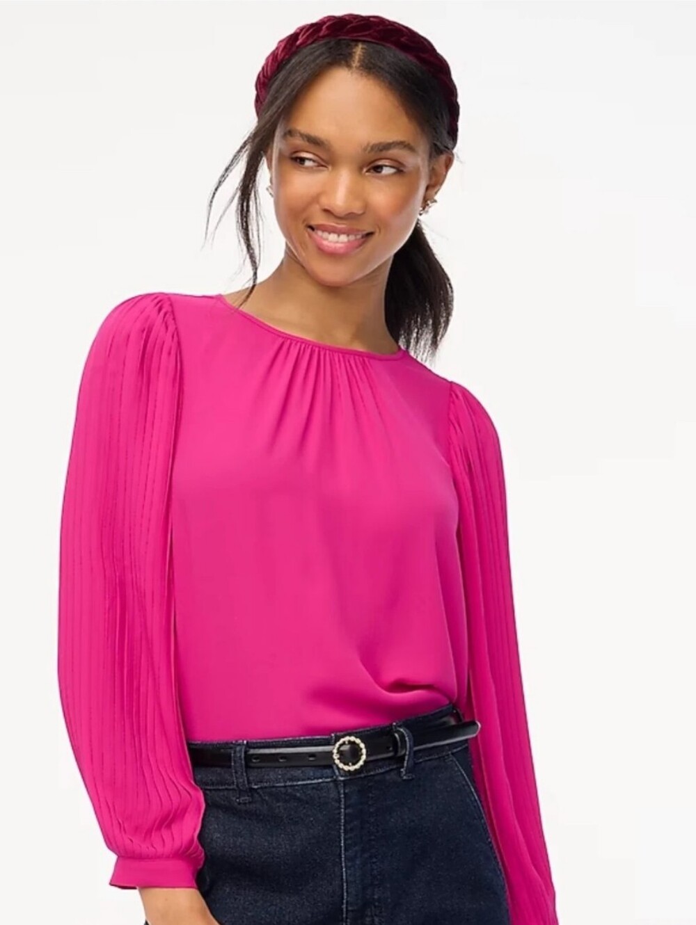 NWT J. Crew Pleated-Sleeve Blouse — Pink Career Top Shirt Women's XL